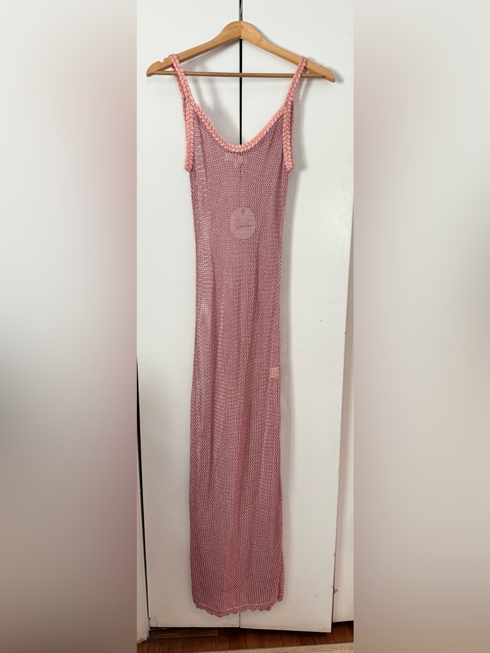 Scoop Neck Crochet Maxi Swim Coverup in Dusty Pink